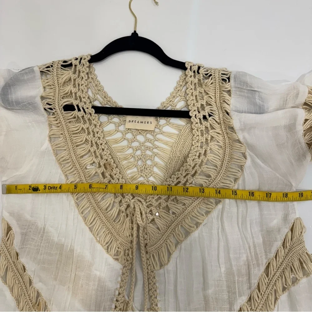 Dreamers Boho Crochet Fringe Longline Duster Cardigan Kimono Festival Beach M - Picture 8 of 8